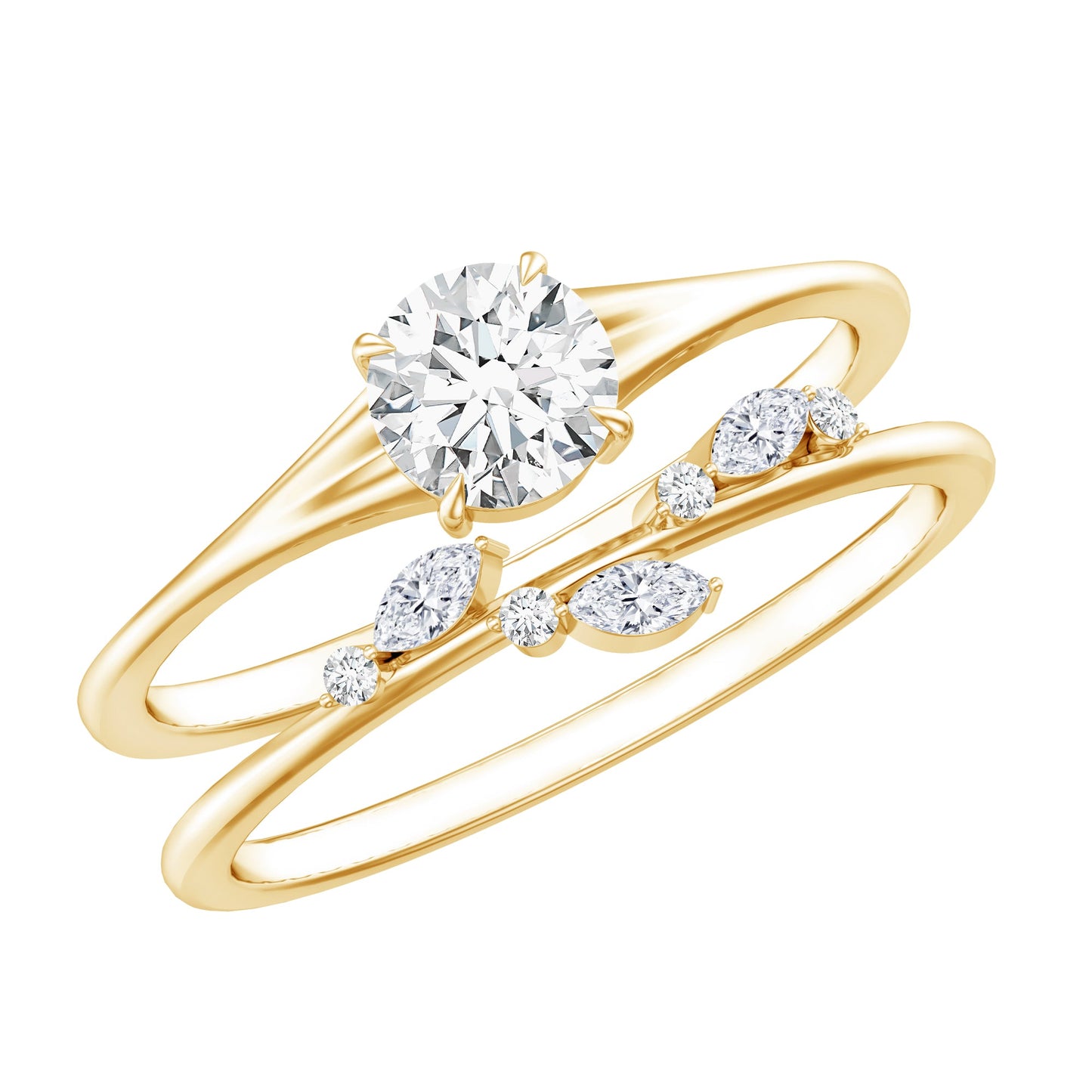 Certified Round Moissanite Modern Wedding Ring Set