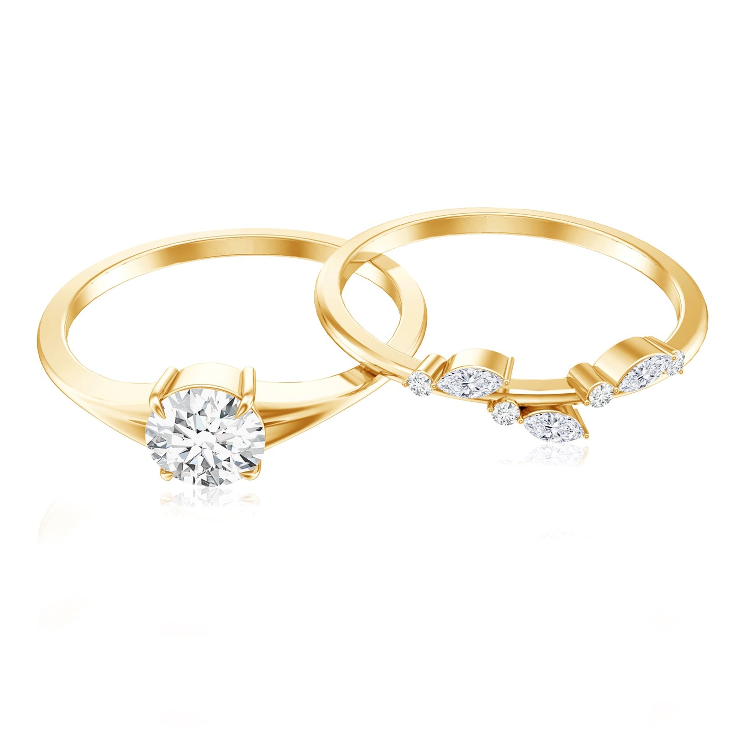 Certified Round Moissanite Modern Wedding Ring Set