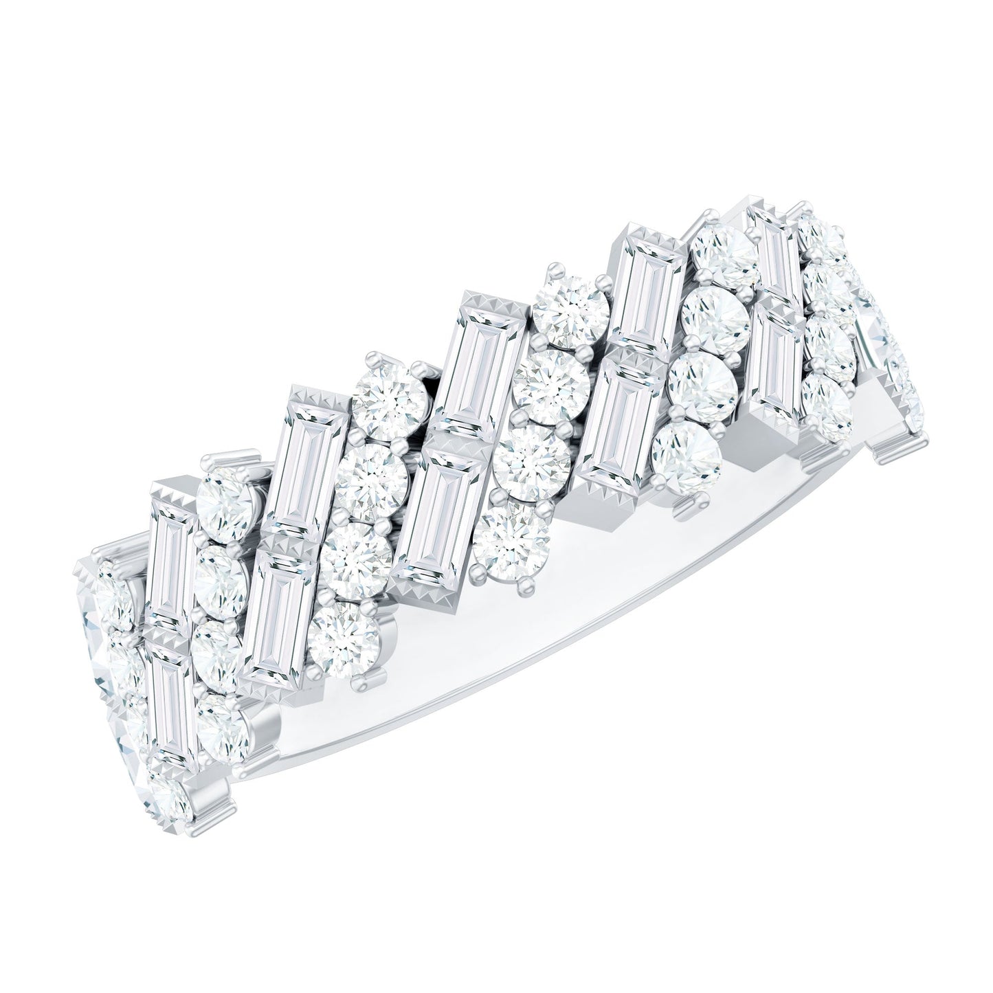 Certified Baguette and Round Moissanite Half Eternity Wedding Band