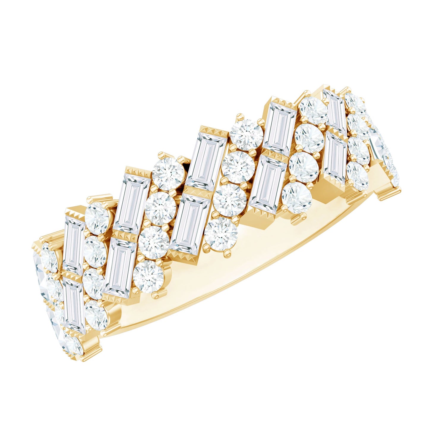 Certified Baguette and Round Moissanite Half Eternity Wedding Band