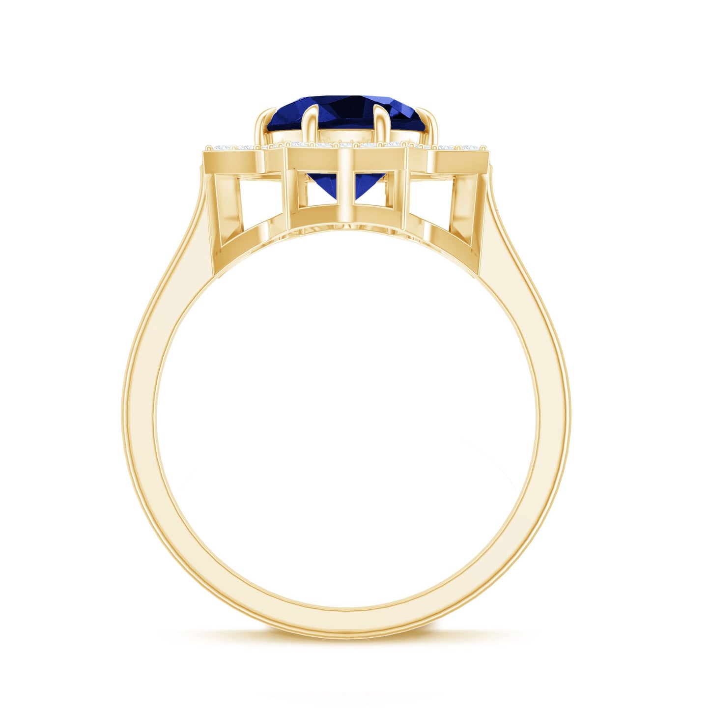 Certified 2.7 Carat Lab Grown Blue Sapphire Engagement Ring with Diamond Star Halo