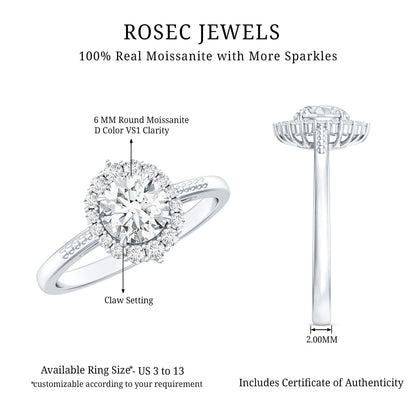 Certified Moissanite Halo Engagement Ring for Women