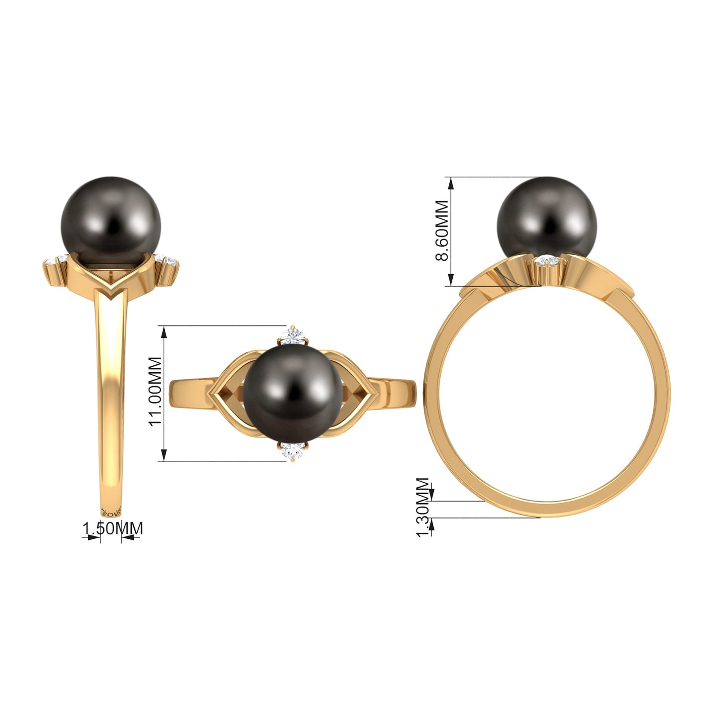 Genuine Tahitian Pearl Solitaire Split Shank Engagement Ring with Diamond