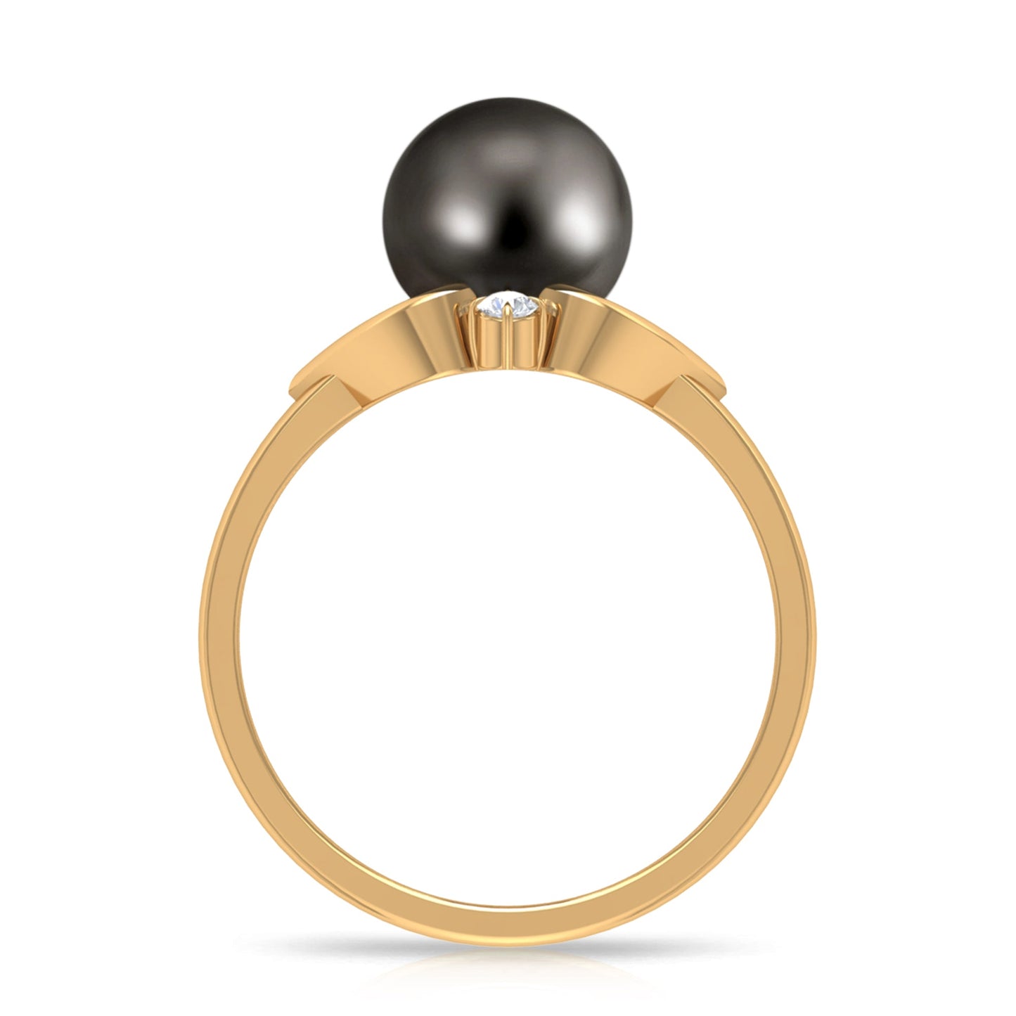 Genuine Tahitian Pearl Solitaire Split Shank Engagement Ring with Diamond