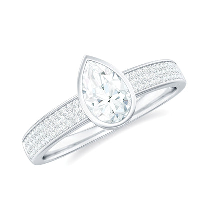 Pear Cut Moissanite Bezel Set Engagement Ring With Side Stones