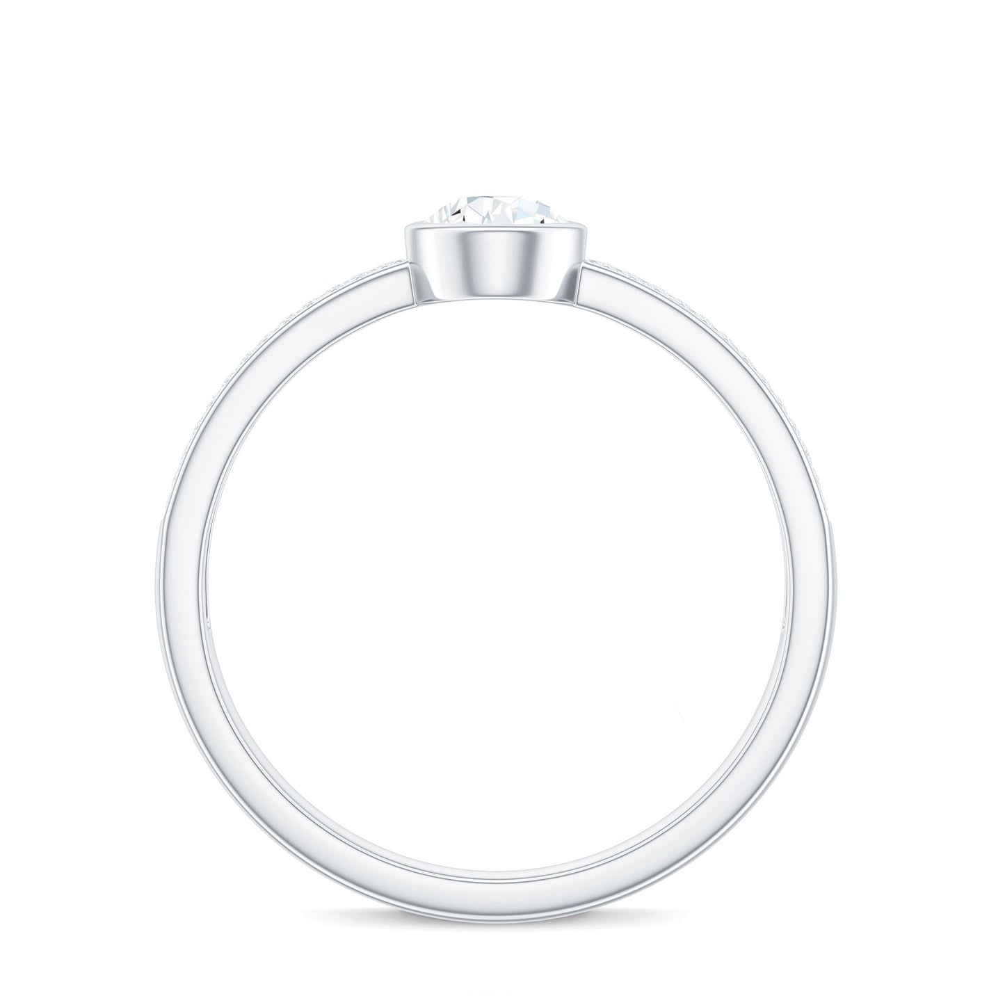 Pear Cut Moissanite Bezel Set Engagement Ring With Side Stones