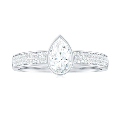Pear Cut Moissanite Bezel Set Engagement Ring With Side Stones