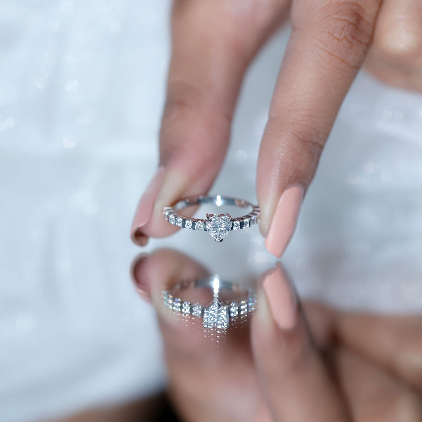 Certified 5 MM Moissanite Heart Engagement Ring with Side Stones
