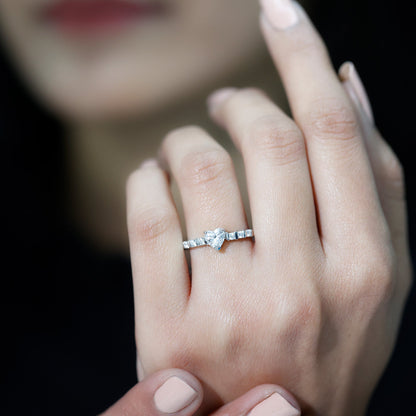Certified 5 MM Moissanite Heart Engagement Ring with Side Stones