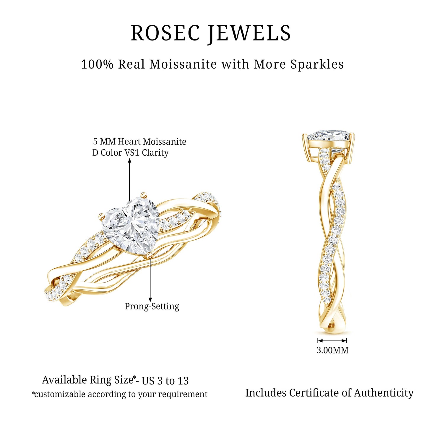 Heart Shape Moissanite Solitaire Promise Ring