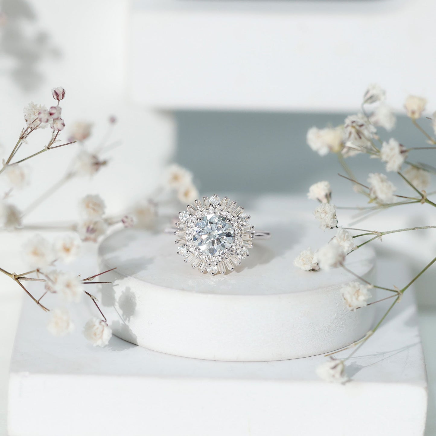 Certified Moissanite Double Halo Engagement Ring for Women