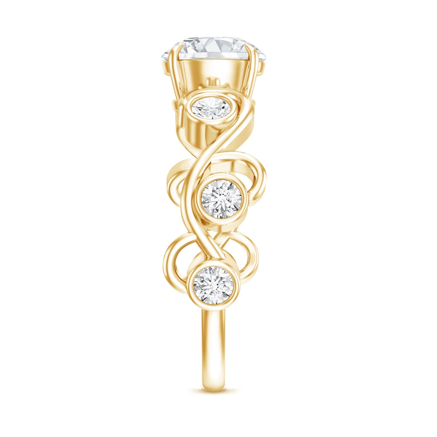 Certified Moissanite Engagement Ring with Ivy Scroll Shank