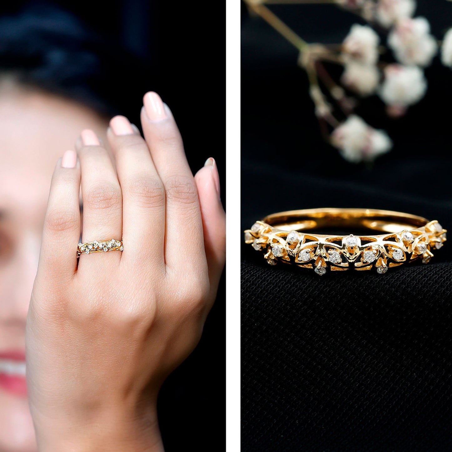 Womens Moissanite Filigree Eternity Band Ring