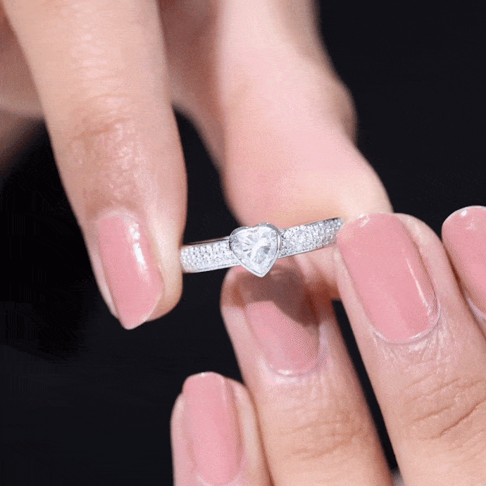 Bezel Set Moissanite Heart Shaped Engagement Ring with Side Stones