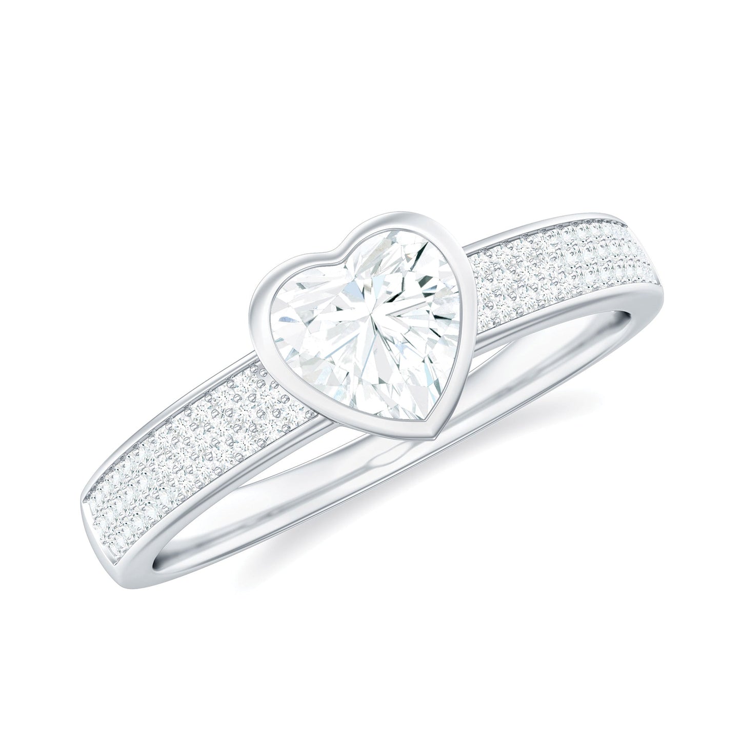 Bezel Set Moissanite Heart Shaped Engagement Ring with Side Stones