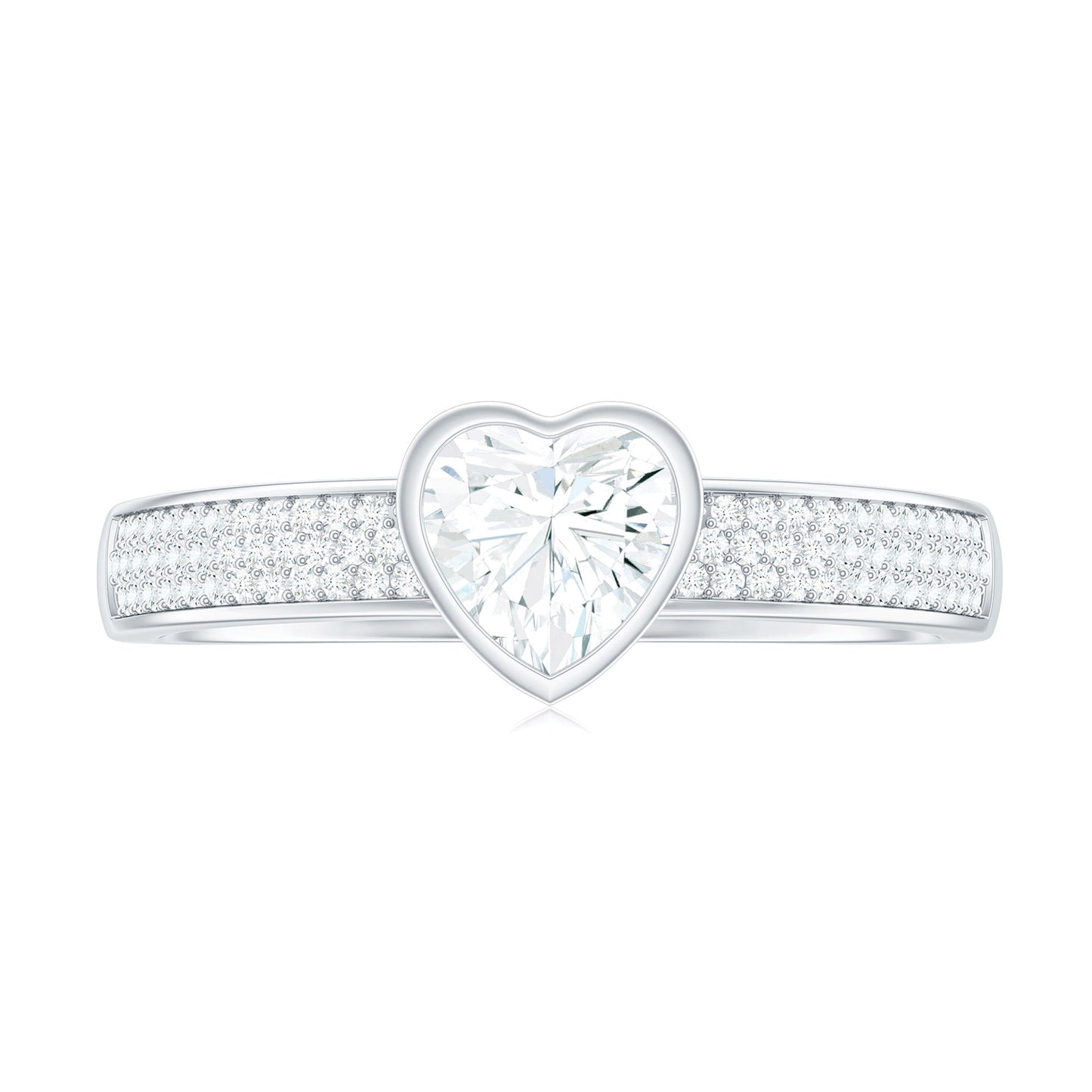 Bezel Set Moissanite Heart Shaped Engagement Ring with Side Stones