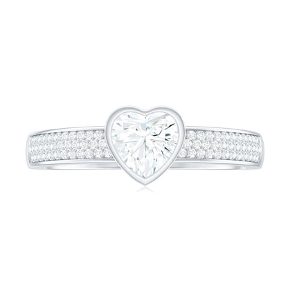 Bezel Set Moissanite Heart Shaped Engagement Ring with Side Stones