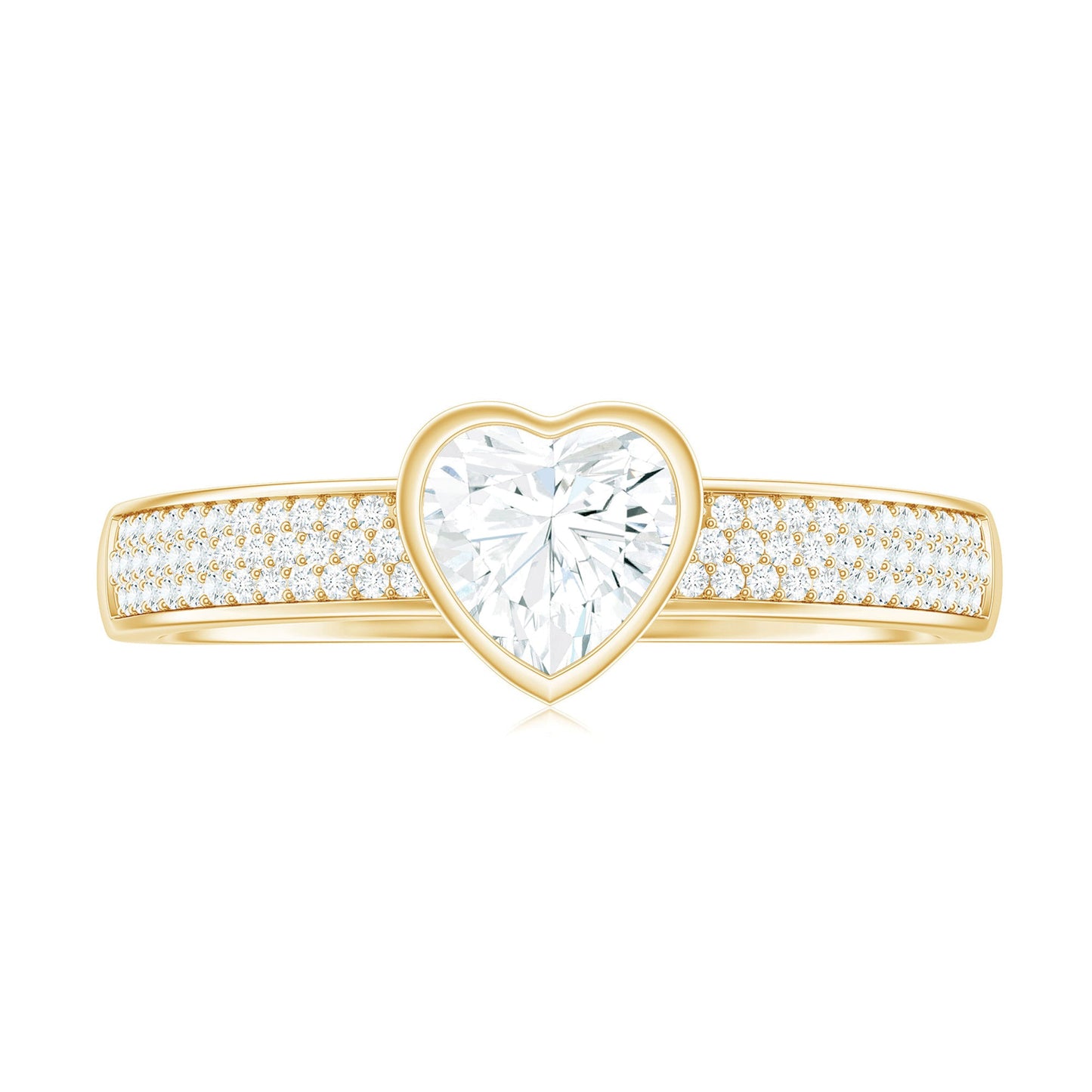 Bezel Set Moissanite Heart Shaped Engagement Ring with Side Stones