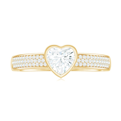 Bezel Set Moissanite Heart Shaped Engagement Ring with Side Stones
