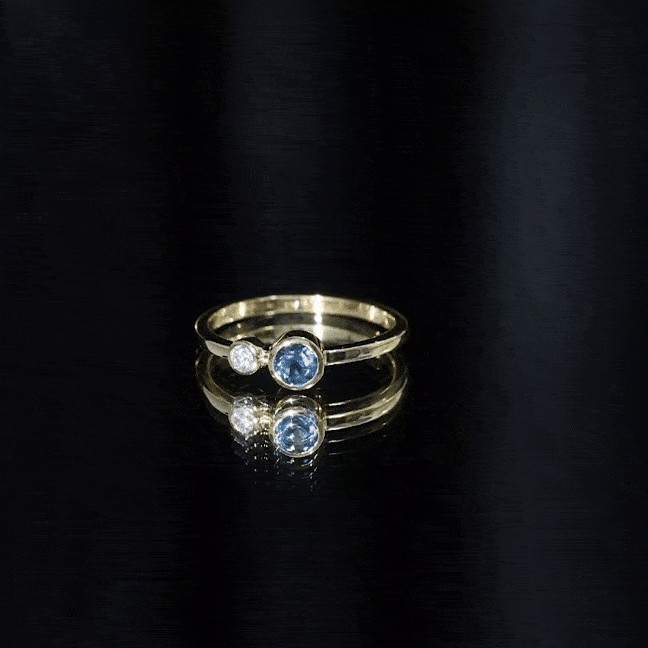 Round London Blue Topaz and Lab Diamond Two Stone Promise Ring For Her