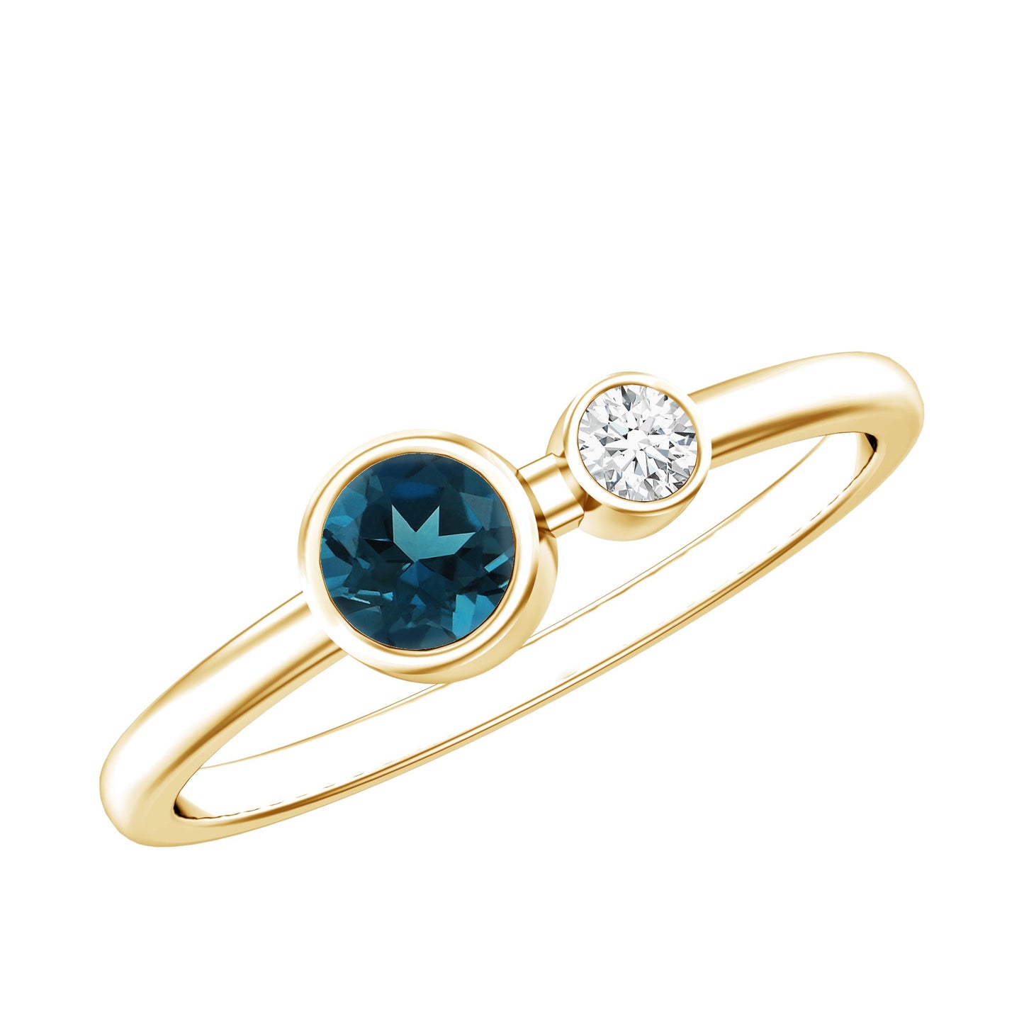 Round London Blue Topaz and Lab Diamond Two Stone Promise Ring For Her