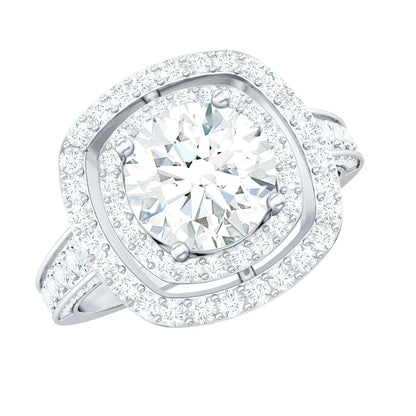 2 Carat Round Shape Moissanite Double Halo Statement Ring