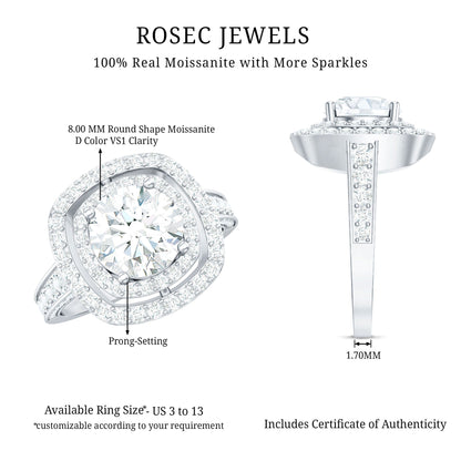 2 Carat Round Shape Moissanite Double Halo Statement Ring