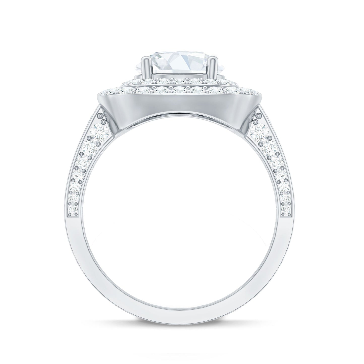 2 Carat Round Shape Moissanite Double Halo Statement Ring