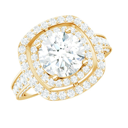 2 Carat Round Shape Moissanite Double Halo Statement Ring