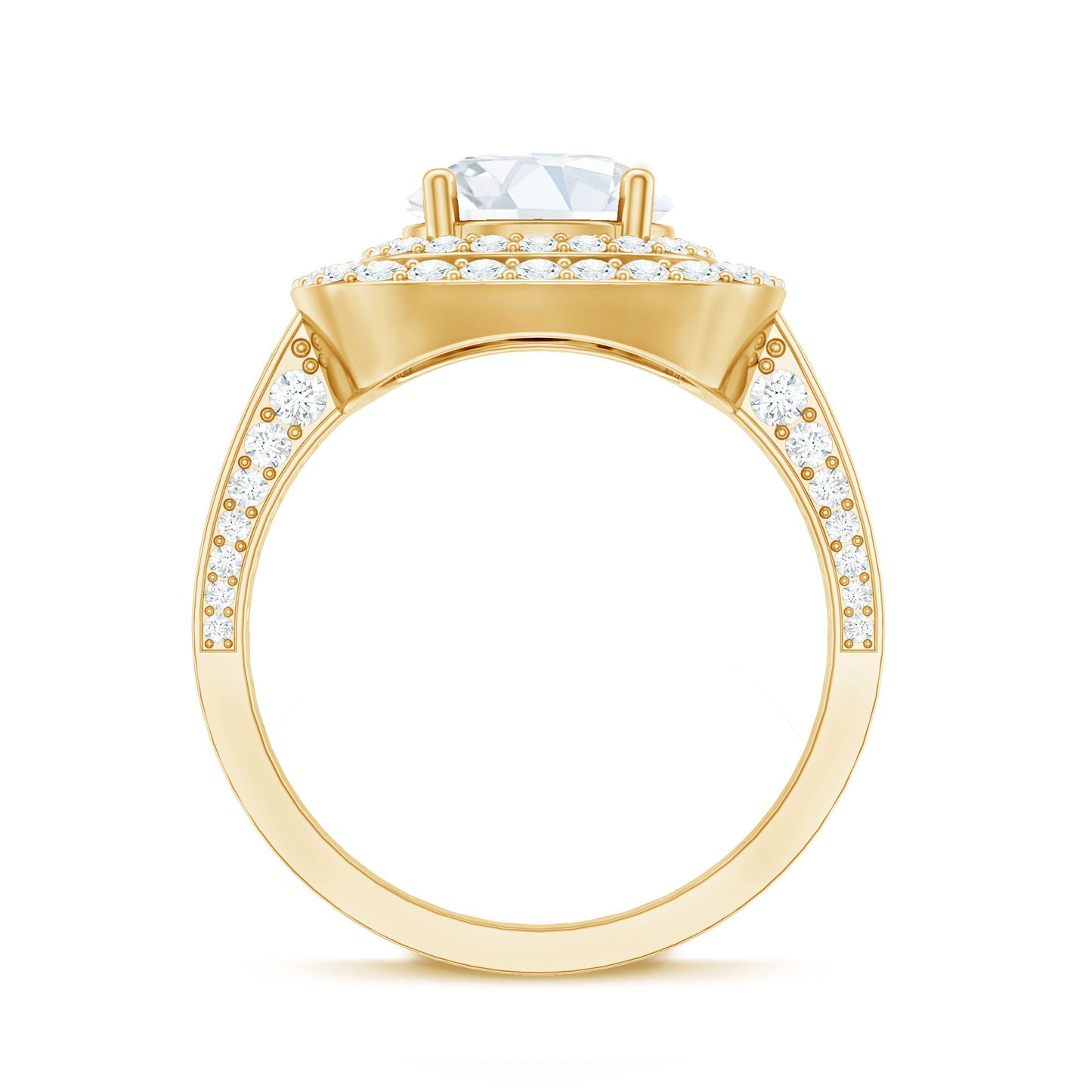 2 Carat Round Shape Moissanite Double Halo Statement Ring