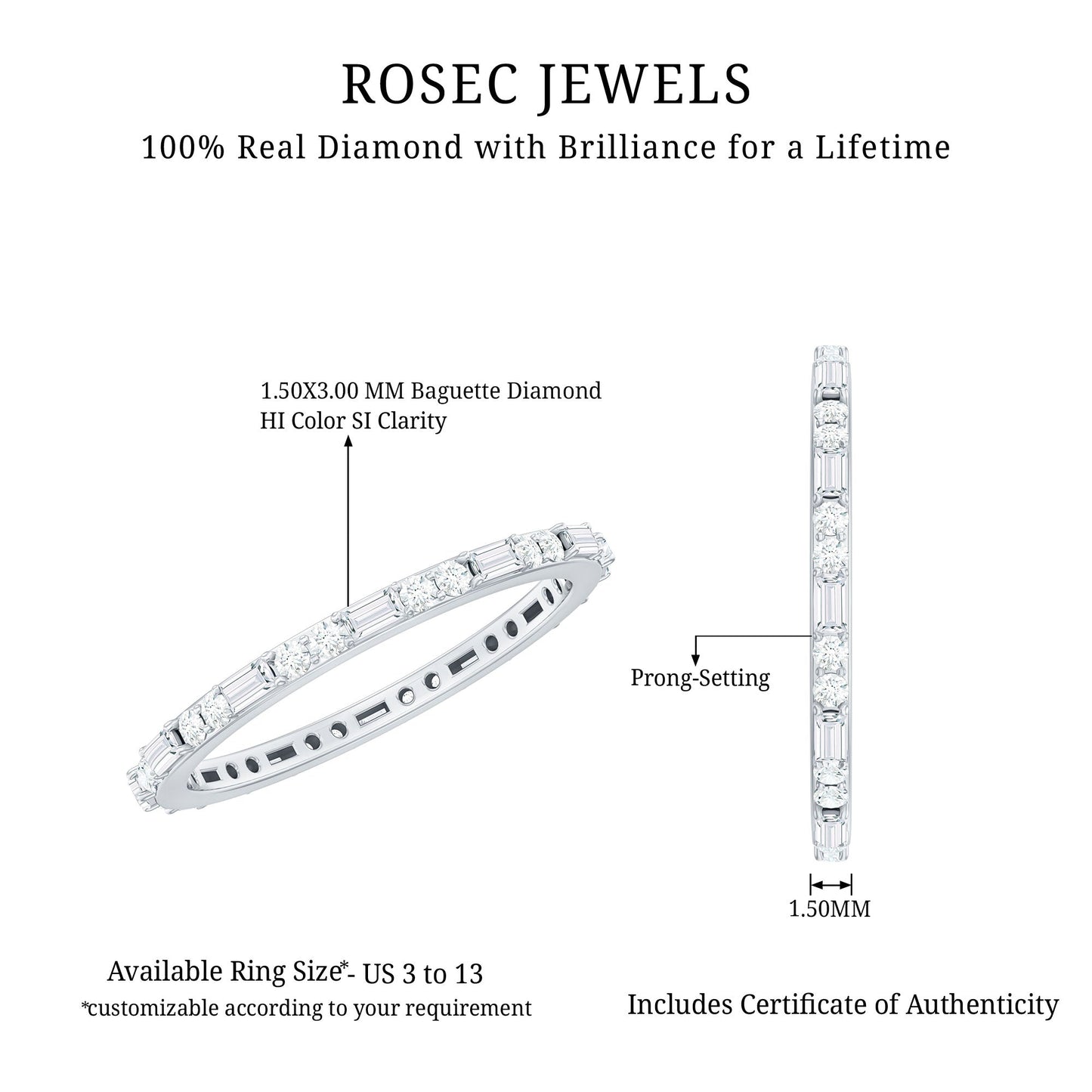 Real Baguette and Round Diamond Full Eternity Ring