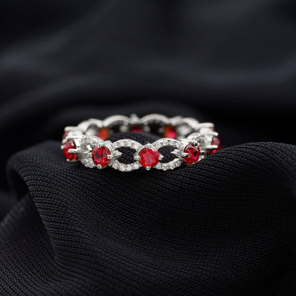 Lab Created Ruby and Diamond Eternity Wedding Band