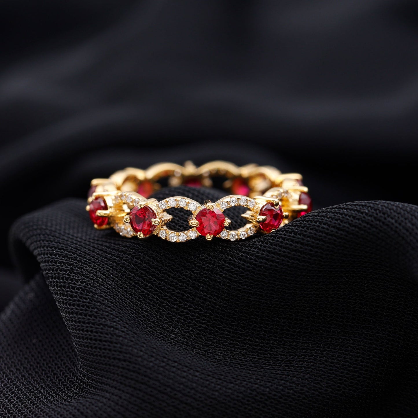 Lab Created Ruby and Diamond Eternity Wedding Band