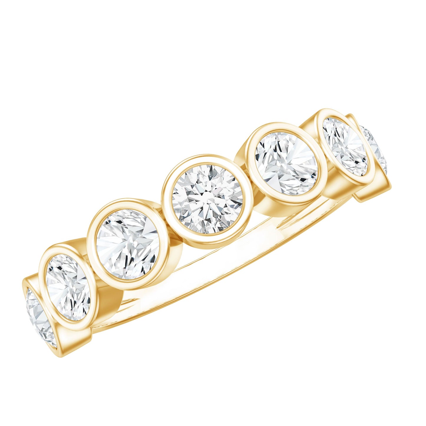 Round Moissanite Half Eternity Ring in Bezel Setting