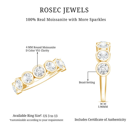 Round Moissanite Half Eternity Ring in Bezel Setting