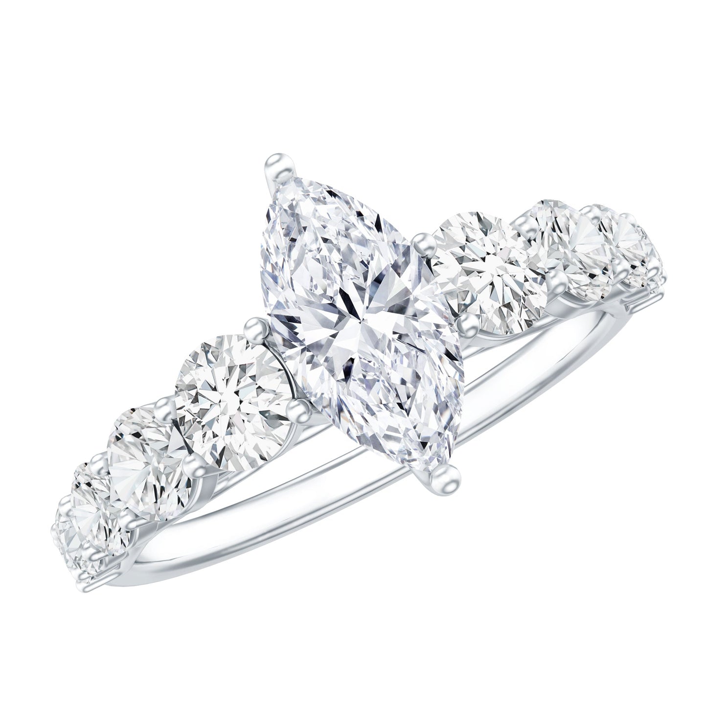 Marquise Cut Moissanite Engagement Ring with Side Stones