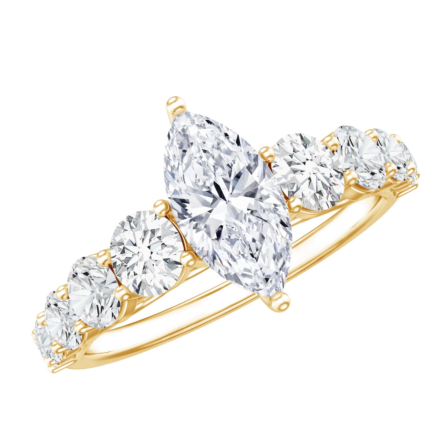 Marquise Cut Moissanite Engagement Ring with Side Stones