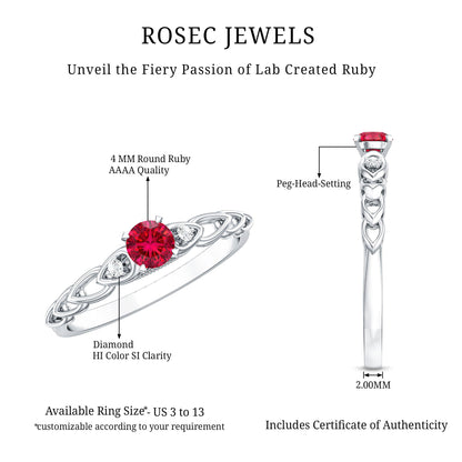Lab Grown Ruby Designer Promise Ring with Diamond