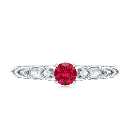 Lab Grown Ruby Designer Promise Ring with Diamond