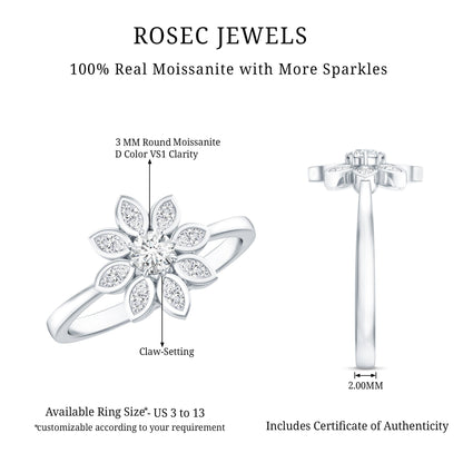 Certified Moissanite Flower Engagement Ring For Her