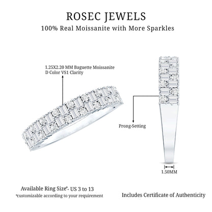 Baguette and Round Certified Moissanite Half Eternity Band Ring