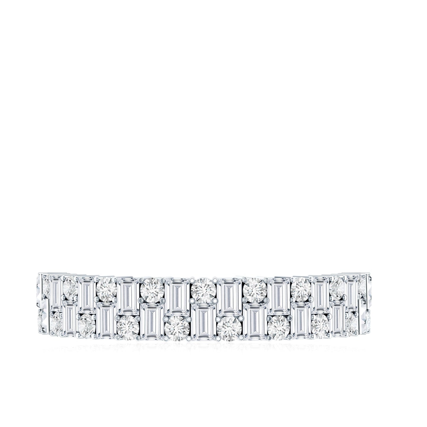 Baguette and Round Certified Moissanite Half Eternity Band Ring