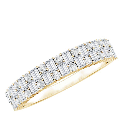 Baguette and Round Certified Moissanite Half Eternity Band Ring