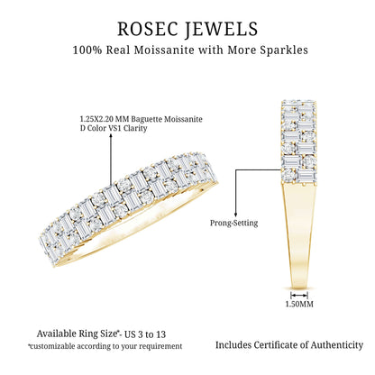 Baguette and Round Certified Moissanite Half Eternity Band Ring