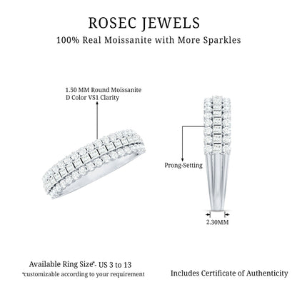 Classic Moissanite Three Row Wedding Band Ring