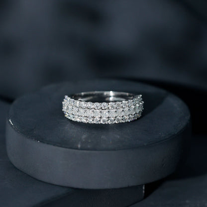 Classic Moissanite Three Row Wedding Band Ring