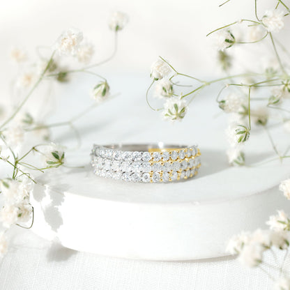 Classic Moissanite Three Row Wedding Band Ring