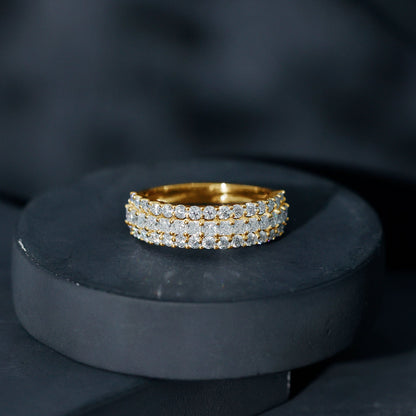 Classic Moissanite Three Row Wedding Band Ring