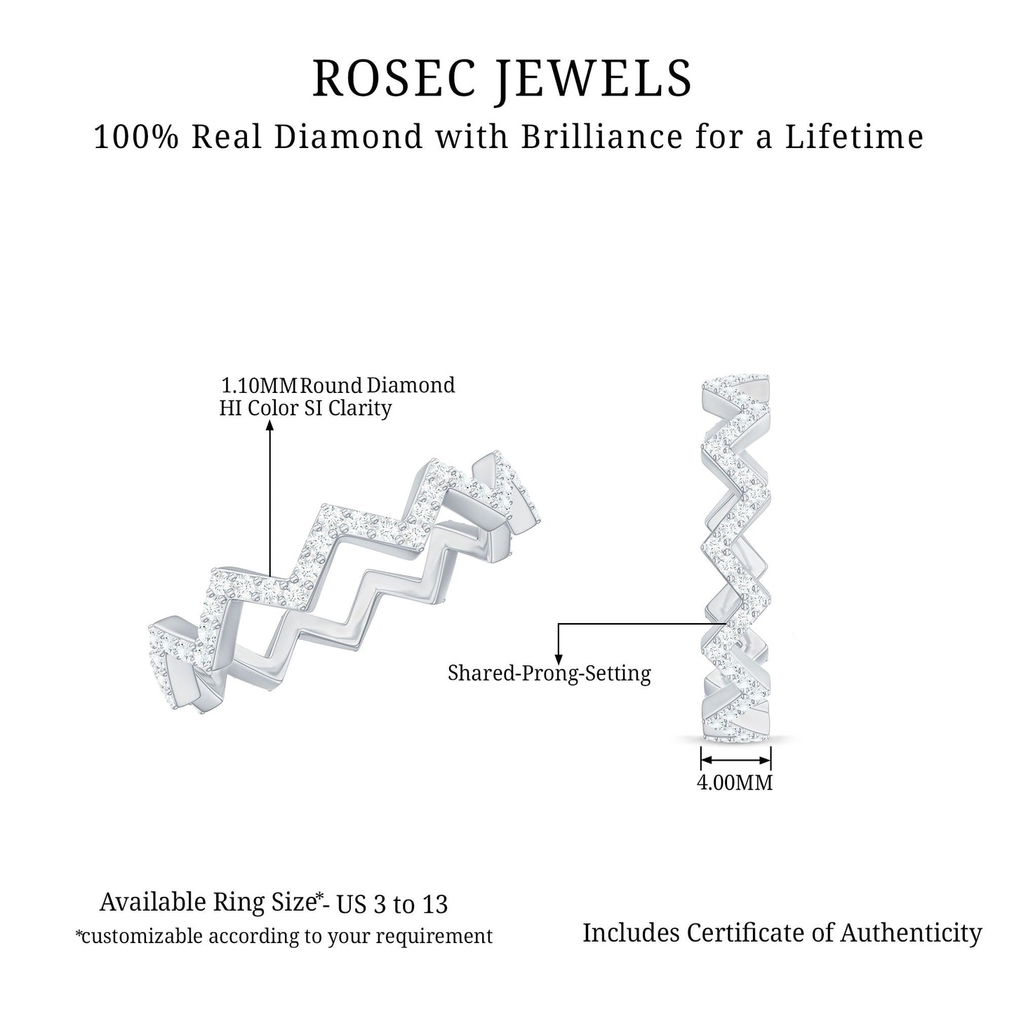Minimal Diamond Zig Zag Eternity Band Ring