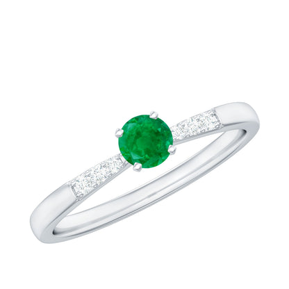 Natural Half Carat Emerald Promise Ring with Diamond